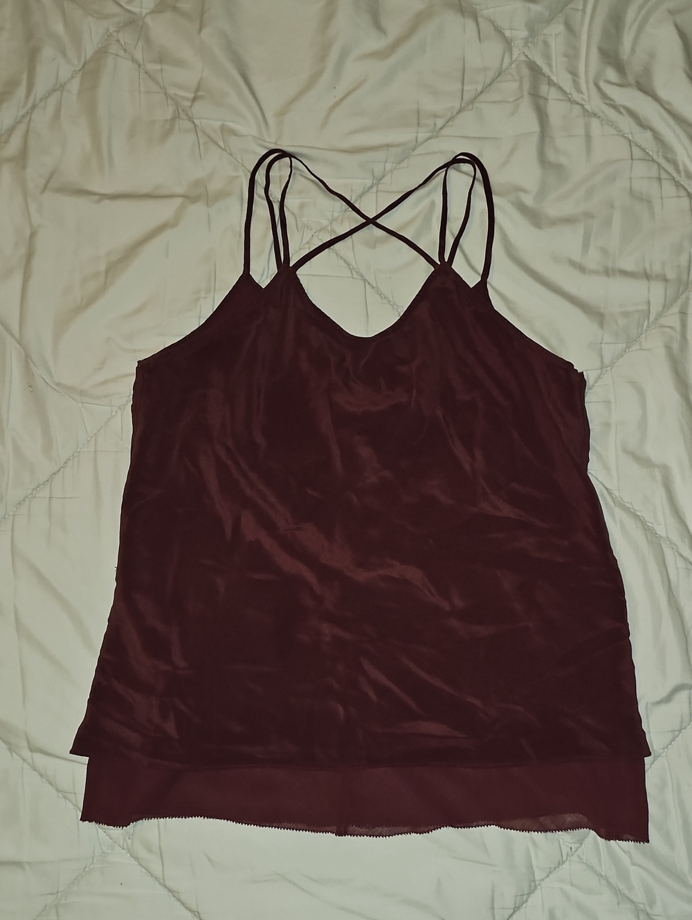 Olivia Palermo Chelsea 28 Silk Cami Lined Layered Maroon Strappy
